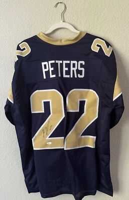 Jersey Marcus Peters Autografiado/Firmado Certificado de Autenticidad JSA St Louis Rams Jersey XL #22 Azul Marino Foto 1 de 3