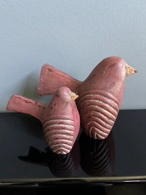 2 деревянные деревенские деревенские деревенские птицы — пара цельного дерева с красной отделкой декор тяжелые однотонные - Изображение 1 из 4