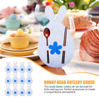 12 Pcs Rabbit Head Cutlery Set Non-Woven Fabric Banquet Pouch For Easter