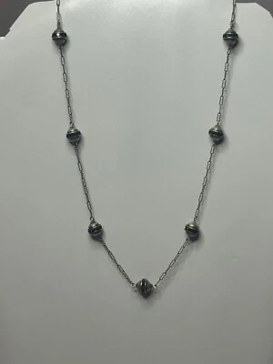 Liz Palacios 7 Orb Chain Necklace Teal Stone Silver Tone 16” - Image 1 of 4