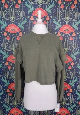 Seven For All Mankind Olive Army Green Cropped Sweatshirt Knit Top Nwt S - Image 1 of 4