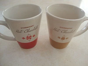Starbucks Hot Chocolate Tazas Café Juego de 2 Rojo y Bronceado 2010 Navidad - Imagen 1 de 4