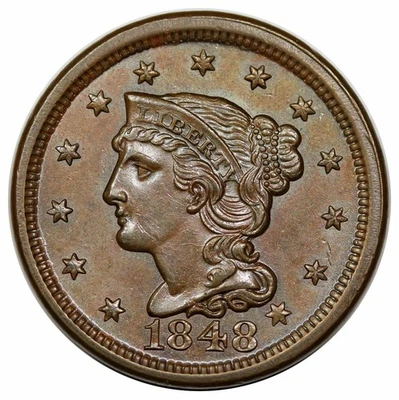 1848 Braided Hair Large Cent, N-21, R3 - Image 1 of 3