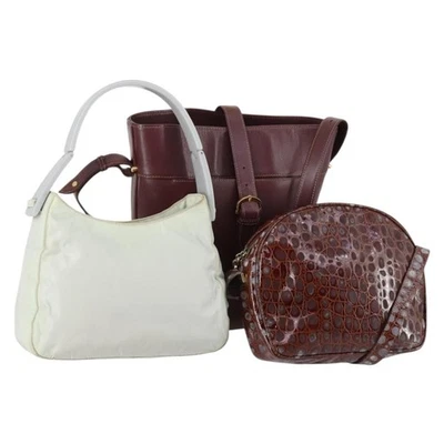 Auténtico bolso de mano Ferragamo Cartier PRADA cuero nailon marrón gris 145818 Foto 1 de 4