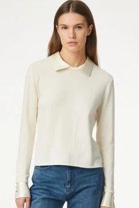 VTG New Ralph Lauren Cashmere Silk Removable Cuffs Collar Old Money Sweater PM - Picture 1 of 18
