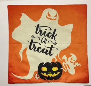 Outdoor Indoor Ein Kissenbezug Halloween Trick or Treat Geist 17,5" x 17,5" Neu - Bild 1 von 8