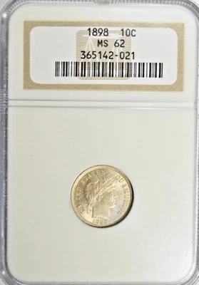 1898 BARBER DIME ~ NICE SATINY NGC MS62! - Image 1 of 4