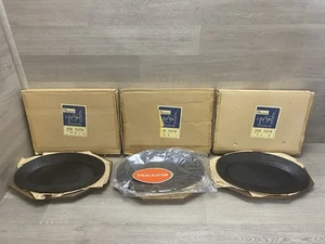 Juego de 3 platos de hierro fundido Eldan Japón de 12" x 8" para servidor Sizzler base de madera - Imagen 1 de 11
