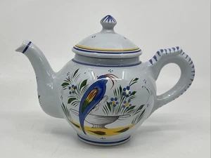 Quimper Jardin d’Ete handbemalte französische Fayence Teekanne Vogel Blumen Frankreich 6” - Bild 1 von 9