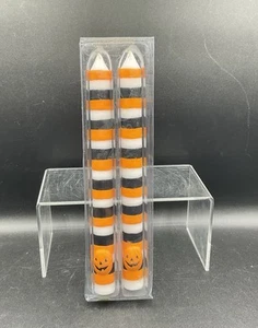 Velas cónicas a rayas vintage de Halloween con linterna Jack-O-Lantern 10" - Imagen 1 de 3