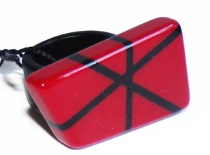 Sobral Street Lapa Red & Black Geometric Artist Made Statement Ring Size 7 - Picture 1 of 8