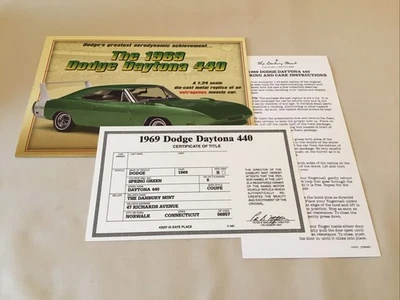 Danbury Mint 1969 Dodge Daytona 440 título e formulário de reserva papelada apenas 1/24 - Imagem 1 de 4