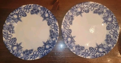 Rare Set 2  Libbey Eden 10 5/8"  Dinner Plate Blue Fruit & Berries Blue - Image 1 of 4