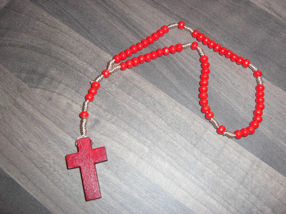  Rosenkranz  Kommuniongeschenk  Kommunion Firmung Holzperlen rot - Bild 1 von 1