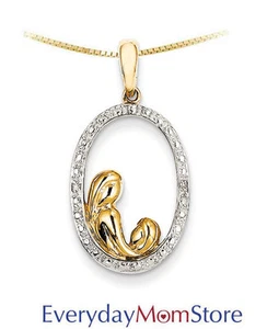 14k Gold Diamond Mother and Child Pendant, Mother's Day Jewelry Gift - Picture 1 of 4
