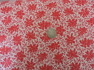 100% Cotton Fabric Little Red Flowers and leaves on White - By the Yard - Picture 1 of 2