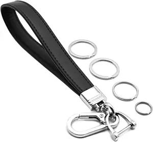 INFIPAR Car Fob Key Chain Genuine Leather Wristlet Strap Keychains Holder for... - Picture 1 of 6