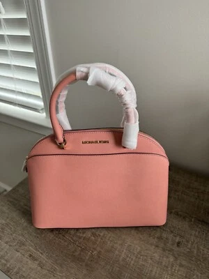 NWT Michael Kors Emmy Large Dome Leather Satchel Shoulder Bag in Peach - Image 1 of 4