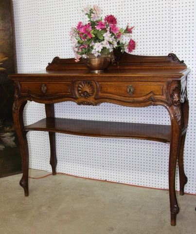 Antique Country French Carved Louis XV Golden Oak Buffet Server Console c1860 Cover