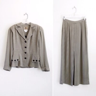 Terno saia vintage anos 80 90 Zelda Henri Bendel preto creme micro Houndstooth tamanho 2 - Imagem 1 de 4