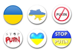INSIGNIAS DE BOTÓN 25MM / 1" X6 SOPORTE UCRANIA NO A PUTIN SET 2 - Imagen 1 de 1