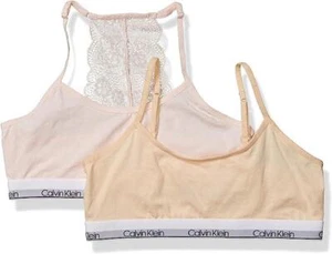 Calvin Klein 2 Pack Girls Pink Nude Small 6/6X Bralette NEW Lace Training Bra - Picture 1 of 6