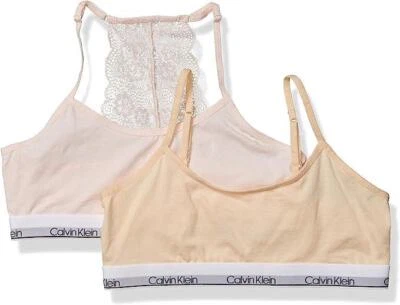 Calvin Klein 2 Pack Girls Pink Nude Small 6/6X Bralette NEW Lace Training Bra - Image 1 of 4