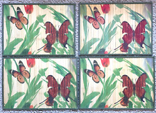 LOT of FOUR Vintage Butterfly Foldable Bamboo PLACEMATS Tropical 14"x20" NICE!
