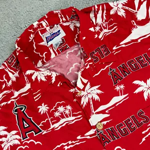 Reyn Spooner Shirt Mens 2XL Red White Rayon Hawaiian Aloha Los Angeles Angels - Picture 1 of 8