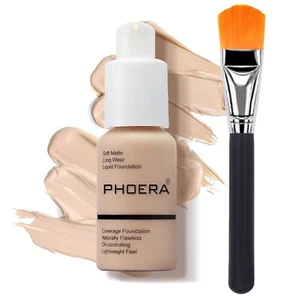 PHOERA® Foundation Full Coverage Face Makeup Liquid Matte with Flat Brush - Picture 1 of 17