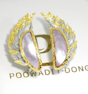 Pendientes de plumas de perlas Mabe artesanales italianas de plata S925, chapados en oro Foto 1 de 4