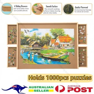 1000Pcs Puzzle Board w/4 Puzzles Sorting Storage Tray Box Wooden Desktop Jigsaw - Picture 1 of 19
