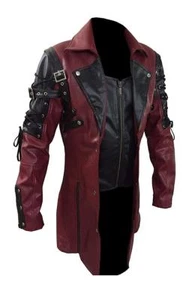 Men's Steampunk Gothic Leather Trench Coat Jacket Goth Punk Coat - Picture 1 of 3