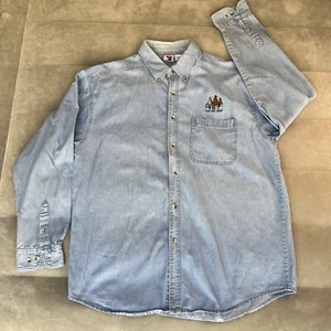 Grafik Sport Vintage 90er Herren Xxl Jeanshemd Knopfleiste blau Pferd Baumwolle rot Meile - Bild 1 von 6