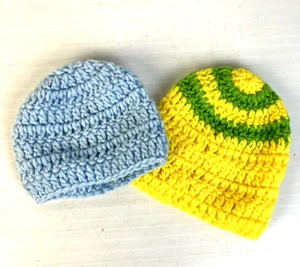 New Handmade Baby Caps Newborn - 3 Months Yellow Green Blue Beanie Gift - Picture 1 of 6