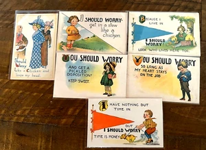 Lot of 6 "~ I SHOULD WORRY" ~COMIC Antique 1900s funny~HUMOR~POSTCARDS~b550 - Picture 1 of 3