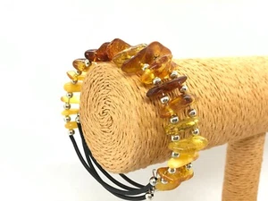 BERNSTEIN ARMBAND Geschenk Natur Baltischer Bernstein Perlen Memory Draht Damen 15,2g 18786 - Bild 1 von 14