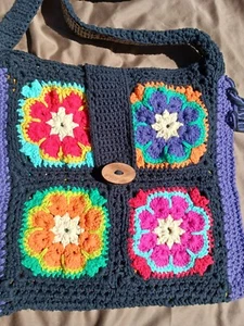 Handmade Granny Square Crochet Crossbody Bag Vintage GUC - Picture 1 of 9