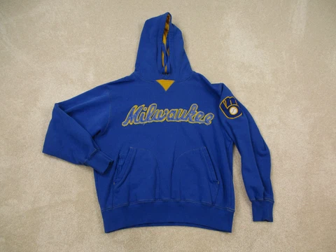 Milwaukee Brewers Hoodie Mens Large Blue Yellow MLB Baseball Sweatshirt Adult* Cover