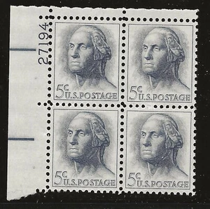US Scott #1213, Plate Block #27194 1962 Washington 5c FVF MNH Upper Left - Picture 1 of 1