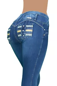 High Waist Stretch Push-Up Colombian Style Levanta Cola Skinny Jeans LA-069 - Picture 1 of 6