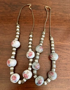 2 Greek Rose Artisan Necklaces w/Rose Painted Ceramic Beads 22 Inches Long - Picture 1 of 3