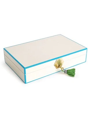 Jonathan Adler Blue Green Lacquer Jewelry Box New Factory Sealed Velvet Interior - Image 1 of 4