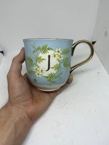 Seltene Kaffee Tee Tasse Lou Rota Anthropologie Nature Collection Monogramm Buchstabe J - Bild 1 von 11