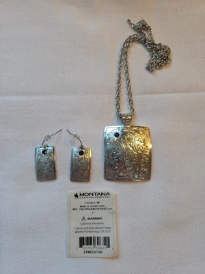 Conjunto de collar y pendientes Montana Plateros piedra azul cruz oculta Foto 1 de 4