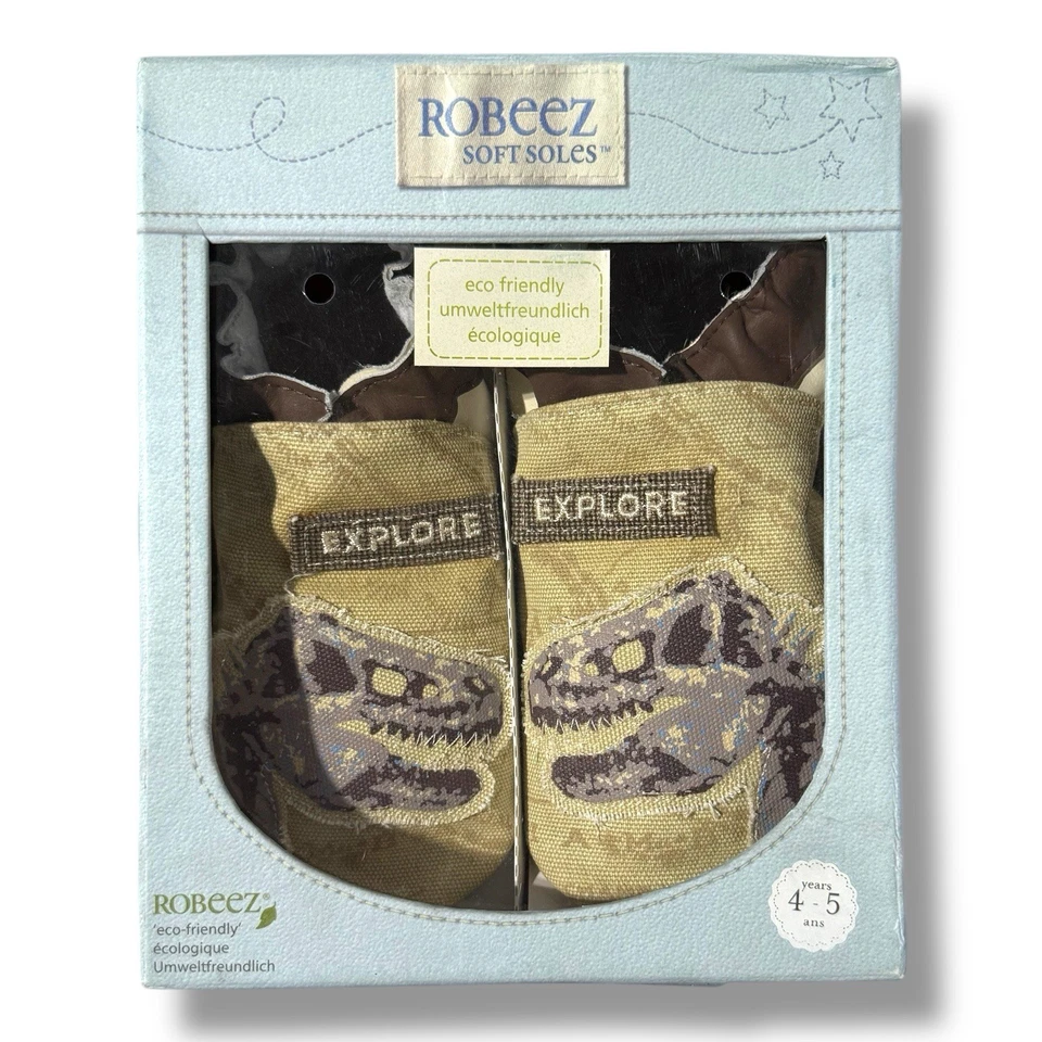 Roobez Baby Boy Soft Soles Eco Friendly Organic Dig Cream Dinosaur 4-5 Years - Image 1 of 1