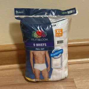 Fruit Of The Loom 9 Pack Tag Free Full Cut Soft White Briefs Underwear - New XL - Picture 1 of 5