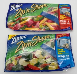 Ziploc ZIP 'N STEAM Kochbeutel mittel & groß offene Verpackungen insgesamt 9 Beutel - Bild 1 von 2