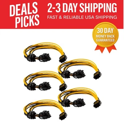 Efficient PCI Express Power Splitter Cable - Copper 6-Pin to 2X 6+2-Pin 5-Pack - Image 1 of 3