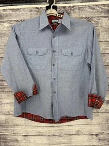 Vintage 70s Fieldmaster Shacket Shirt Men's XL Blue Plaid Flannel Lined USA Made - Picture 1 of 4